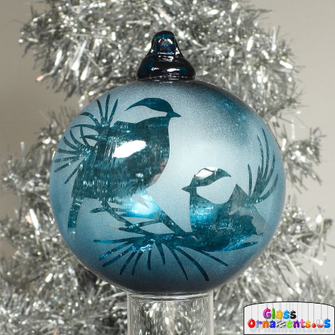 Hand Blown Turquoise Blue Speckled Blown Glass Ornament USA