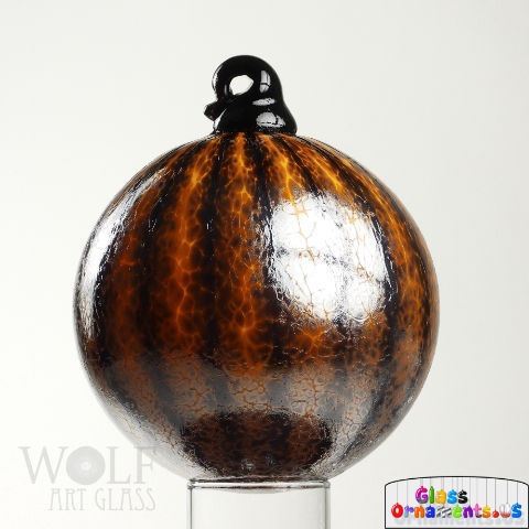 Hand Blown Amber Brown Black Striped Blown Glass Ornament USA