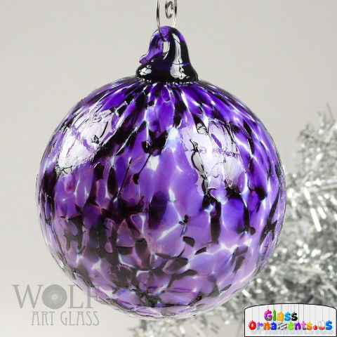 Hand Blown Amethyst Purple Black White Speckle Glass Ornament : Unique Christmas Ornament