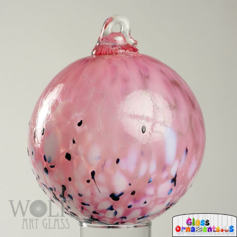 Hand Blown Baby Pink Ombré Black White Blossom Blown Glass Ornament USA