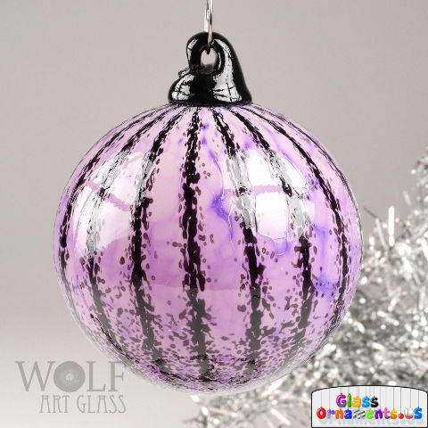 Hand Blown Black & Pale Purple Striped Blown Glass Ornament USA
