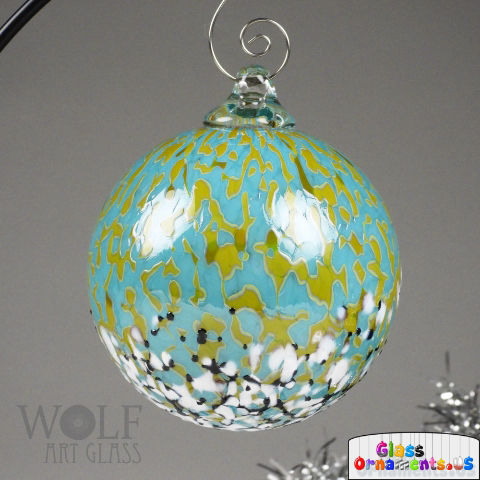 Hand Blown Blue Green Gold White Ombre Glass Ornament : Unique Christmas Ornament