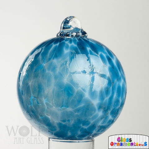 Hand Blown Blue Speckled Blown Glass Ornament USA