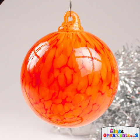 Hand Blown Bright Orange Red Speckle Glass Ornament: Unique Christmas Ornament
