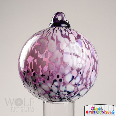 Hand Blown Cotton Candy Purple Pink Blown Glass Ornament USA