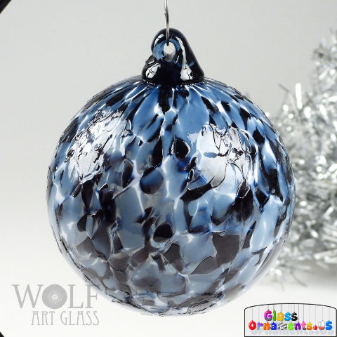 Hand Blown Denim Blue Black Speckle Glass Ornament : Unique Christmas Ornament