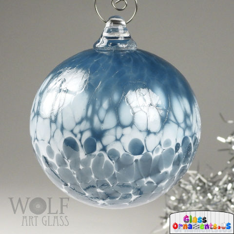 Hand Blown Denim Blue White Ombre Glass Ornament : Unique Christmas Ornament