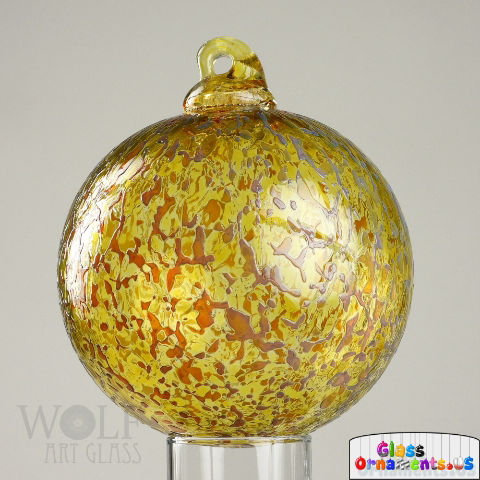 Hand Blown Gold Ice Speckled Blown Glass Ornament USA