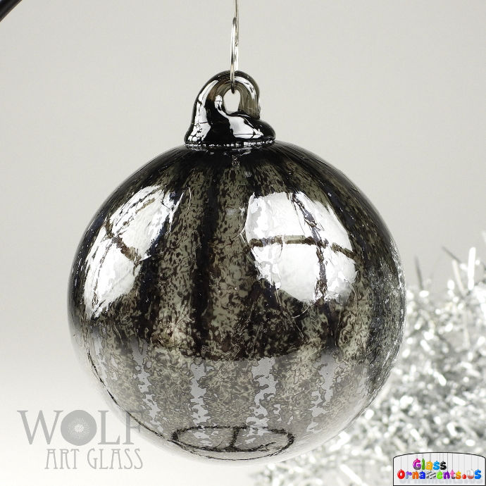 Hand Blown Gothic Gray & Black  Striped  Glass Ornament : Unique Christmas Ornament