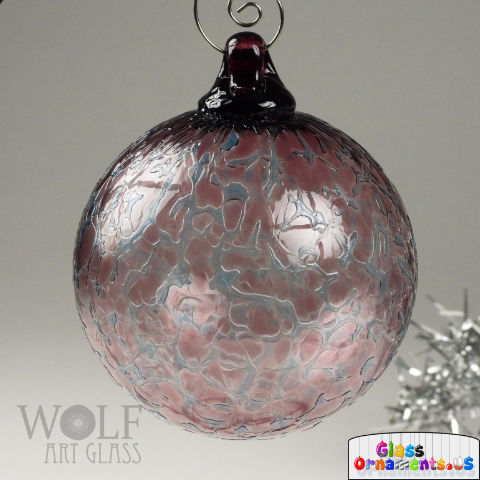 Hand Blown Iced Wine Burgundy Grey Speckled Glass Ornament : Unique Christmas Ornament