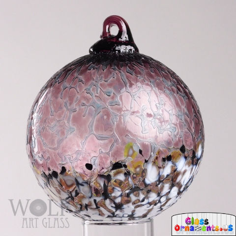 Iced Wine Maroon Grey Blossom Glass Ornament