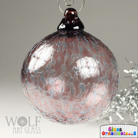 Hand Blown Iced Wine Pale Burgundy Speckled Glass Ornament : Unique Christmas Ornament