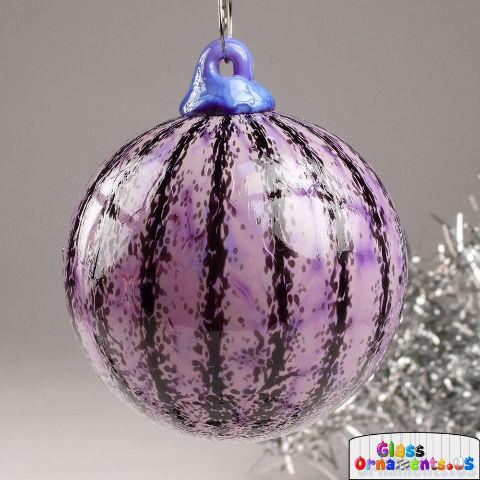 Black & Light Purple Striped Hand Blown Glass Ornament – Gothic Holiday Decor