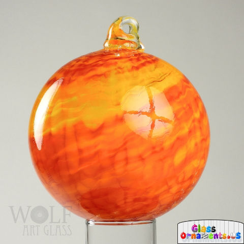 Hand Blown Orange Yellow Swirl Blown Glass Ornament USA