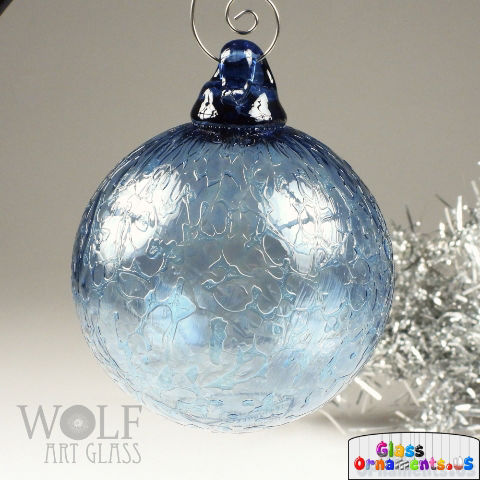 Hand Blown Pale Denim Blue Grey Speckled Glass Ornament : Unique Christmas Ornament