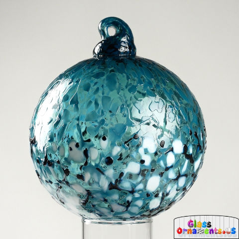 Hand Blown Peacock Blue Green Ombre Blossom Blown Glass Ornament USA