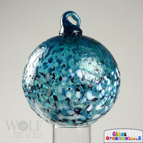 Hand Blown Peacock Blue Green Ombre Blown Glass Ornament USA