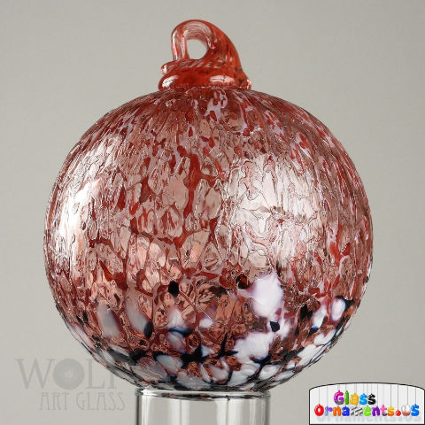 Hand Blown Raspberry Pink Speckled Ombre Blown Glass Ornament USA