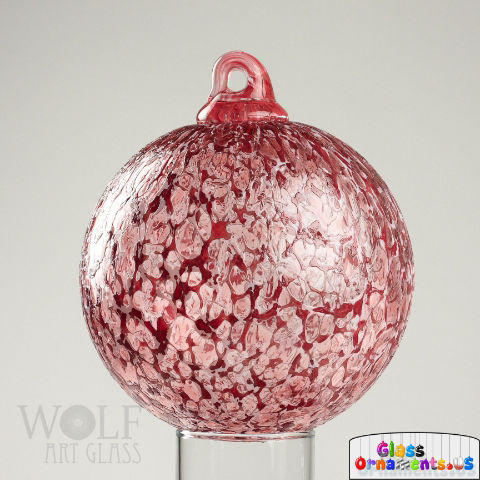 Hand Blown Raspberry Pink Speckled Blown Glass Ornament USA