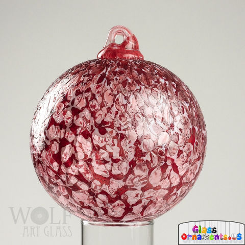 Hand Blown Raspberry Pink Speckled Blown Glass Ornament USA