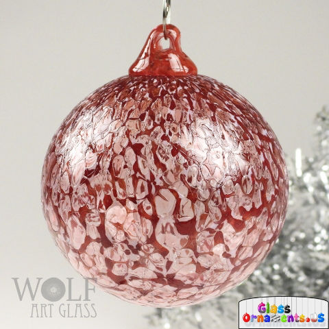 Hand Blown Raspberry Red Pink Speckle Glass Ornament : Unique Christmas Ornament
