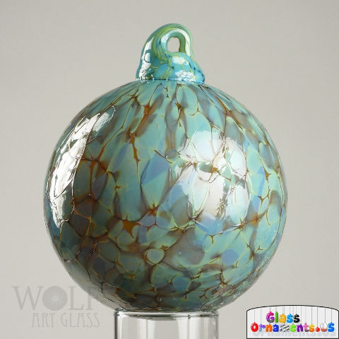 Hand Blown Sage Green Amber Granite Blown Glass Ornament USA