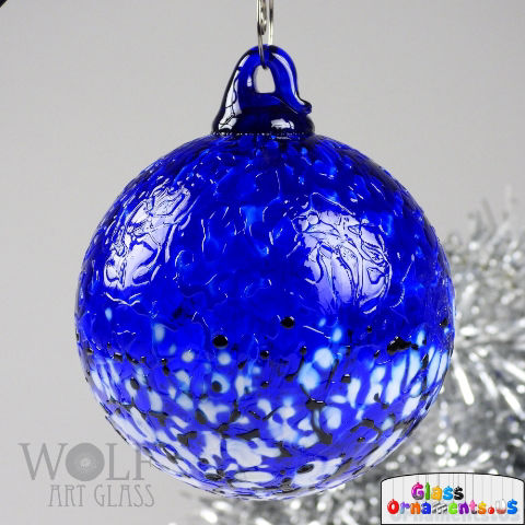 Hand Blown Sapphire Blue Cobalt Blue Speckled Glass Ornament : Unique Christmas Ornament