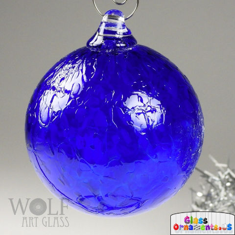 Hand Blown Sapphire Blue Cobalt Speckled Glass Ornament : Unique Christmas Ornament