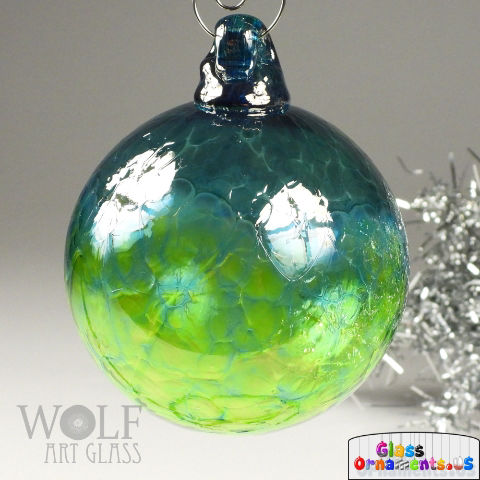 Hand Blown Silver Blue Lime Green Ombre Glass Ornament : Unique Christmas Ornament