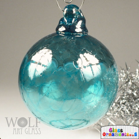Hand Blown Silver Blue Teal Ombre Glass Ornament : Unique Christmas Ornament