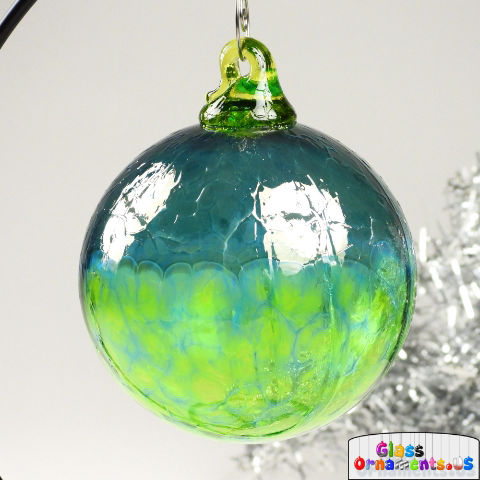 Silver, Lime & Blue Ombre Blown Glass Christmas Ornament