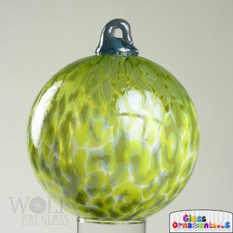 Hand Blown Spring Green Ombre Blown Glass Ornament USA