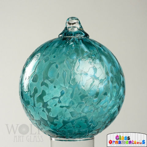 Hand Blown Teal Green Speckled Blown Glass Ornament USA