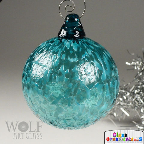 Hand Blown Teal Green Speckled Glass Ornament : Unique Christmas Ornament