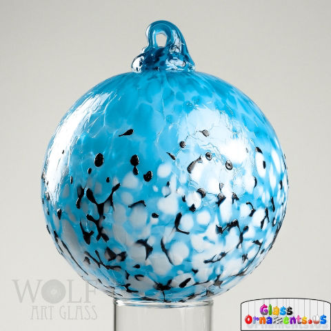 Hand Blown Turquoise Blue Ombre Blossom Blown Glass Ornament USA