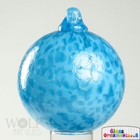 Hand Blown Turquoise Blue Speckled Blown Glass Ornament USA