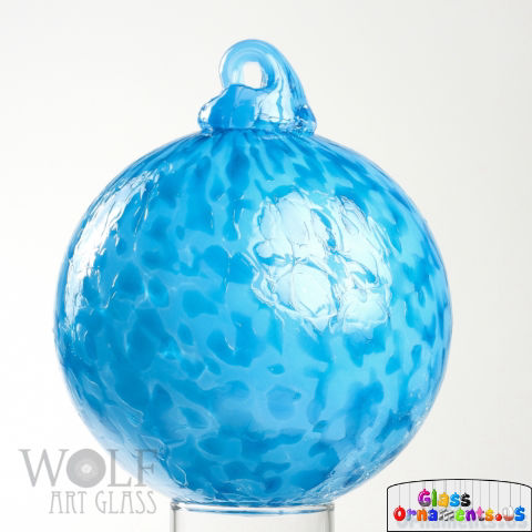 Turquoise Blue Speckled Textured Blown Glass Ornament USA